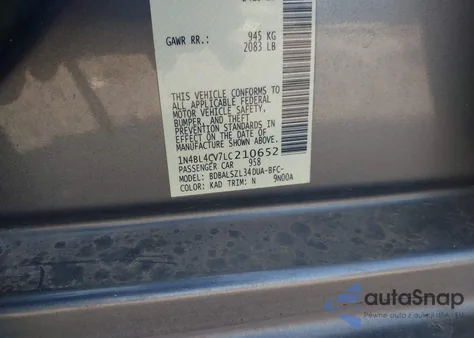 2020 Nissan Altima Sr Fwd из США, поврежденный, VIN 1N4BL4CV7LC210652